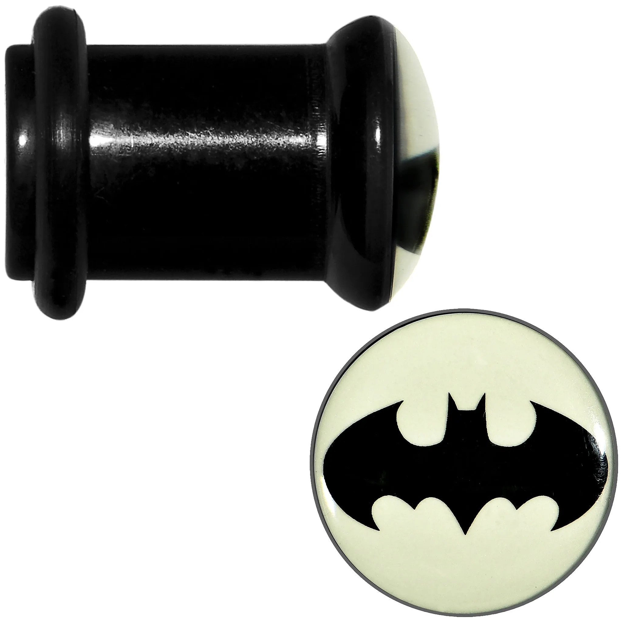 0 Gauge Black Acrylic Glow in the Dark Batman Plug Set