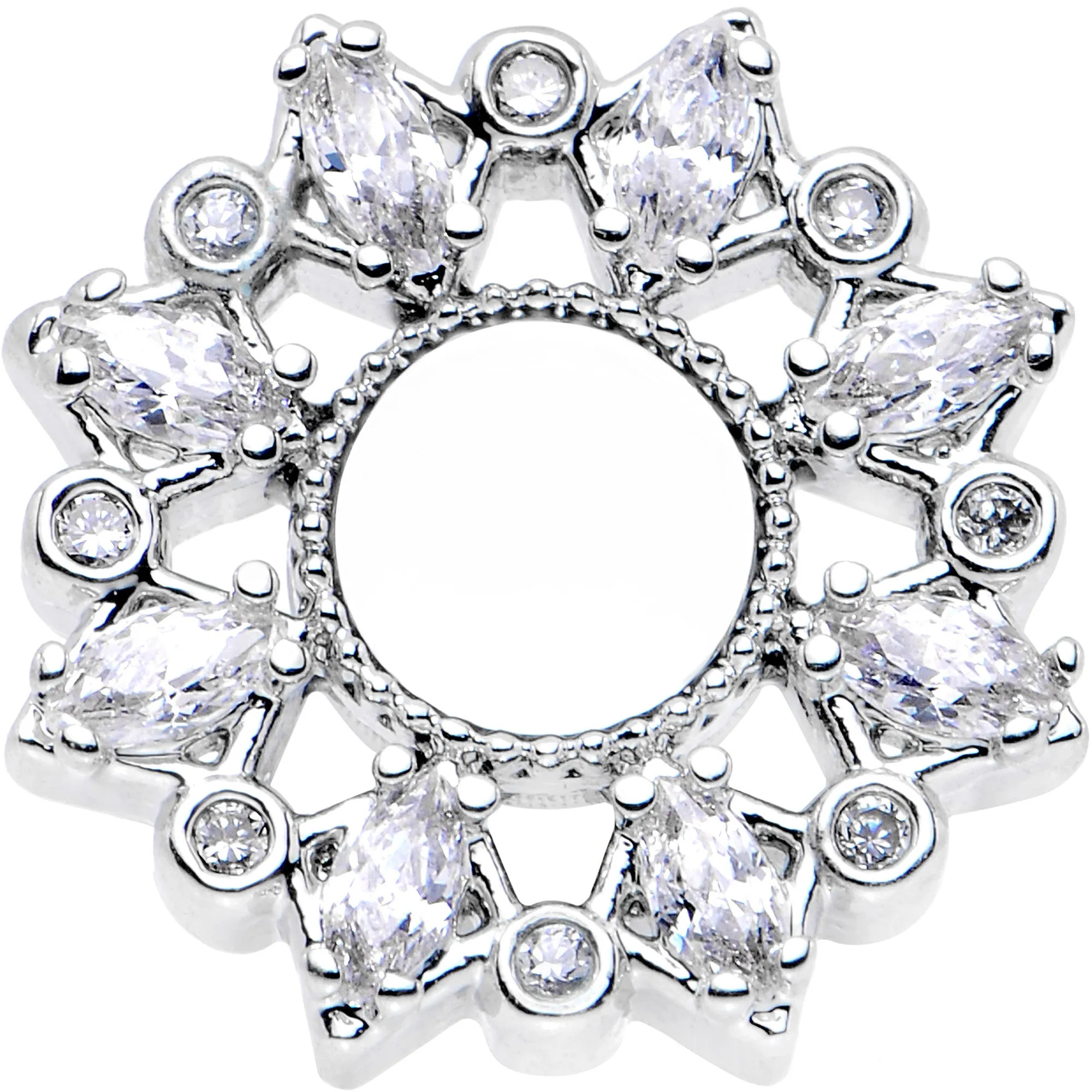 0 Gauge Clear Gem Flower Frame Screw Fit Tunnel Plug Set