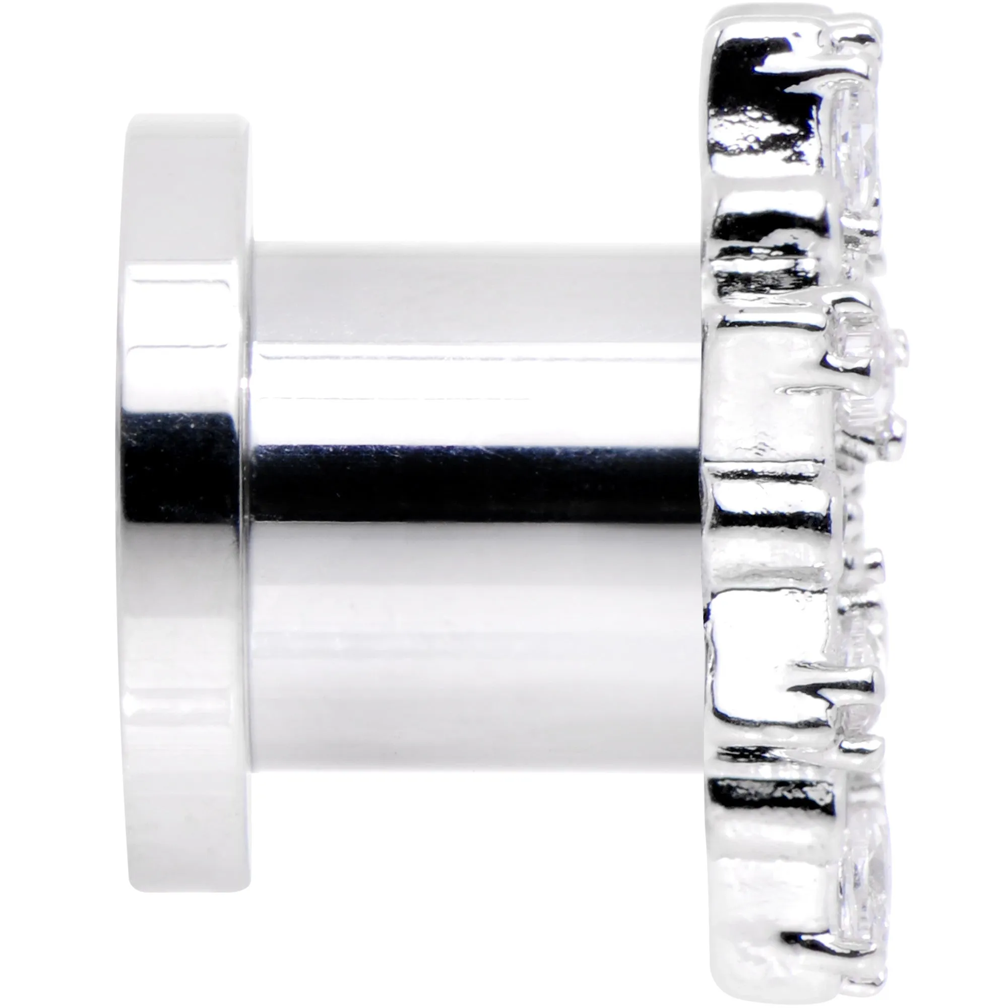 0 Gauge Clear Gem Flower Frame Screw Fit Tunnel Plug Set