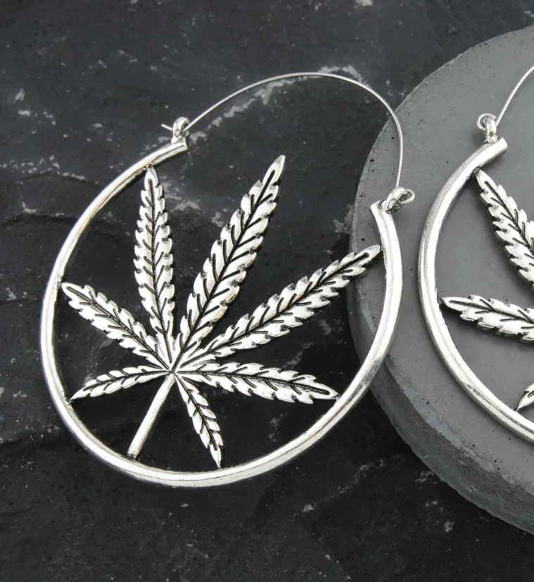 Cannabis Leaf Stainless Steel Plug Hoops