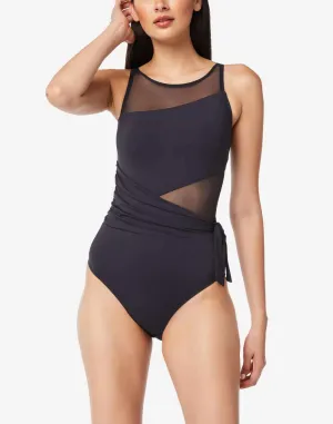 Don't Mesh With Me High Neck Side Tie One Piece