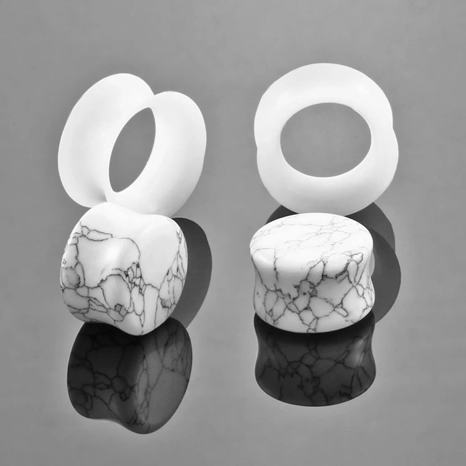 Ear Tunnels Plugs for Men, Ear Gauges and Tunnels Turquoise 4Pcs Silicone White Turquoise and Hoop Ear Gauges Tunnels 10x10mm
