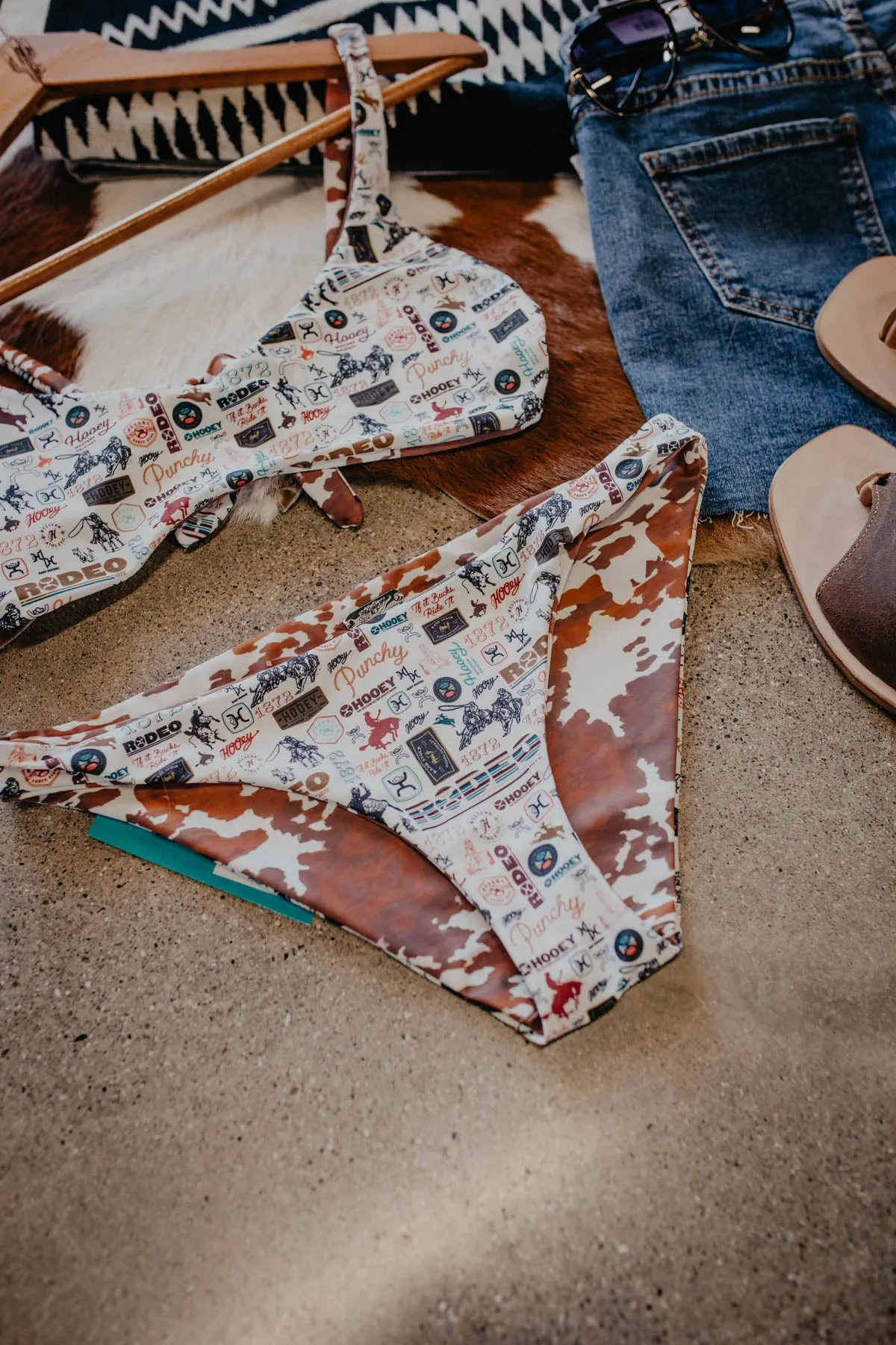 Hooey Ladies Brown Cow Print Reversible Swimsuit BOTTOMS (XL Only)