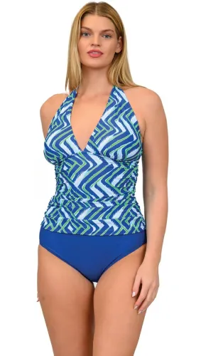 MS-BPTK06-ZIG - Wholesale Women's Zig-Zag Printed Halter Tankini