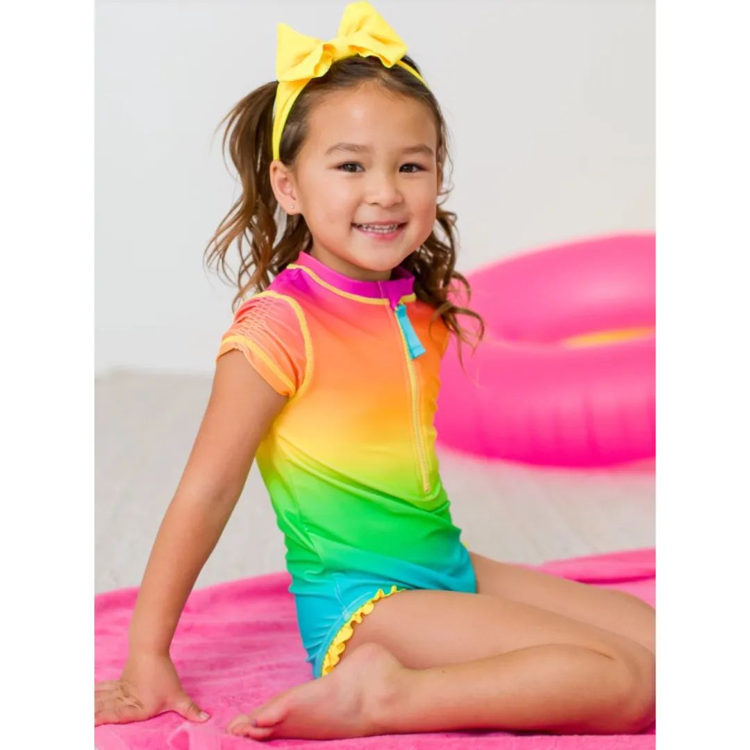 Neon Sunset Kids Short Sleeve Rash Guard One Piece