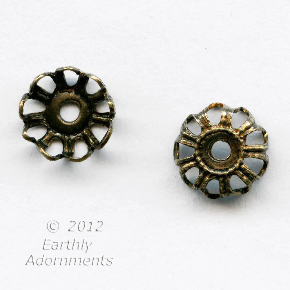 Oxidized brass filigree bead cap. 6 x 2 mm. Package of 12. B9-2266(e)