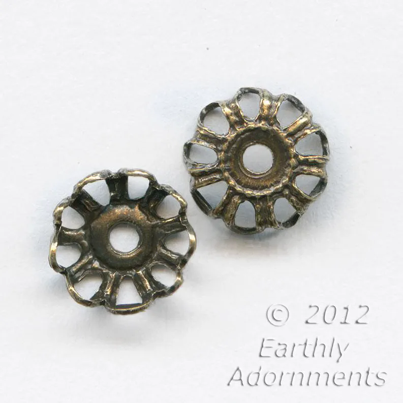 Oxidized brass filigree bead cap 6x3mm 12 pcs. b9-2228