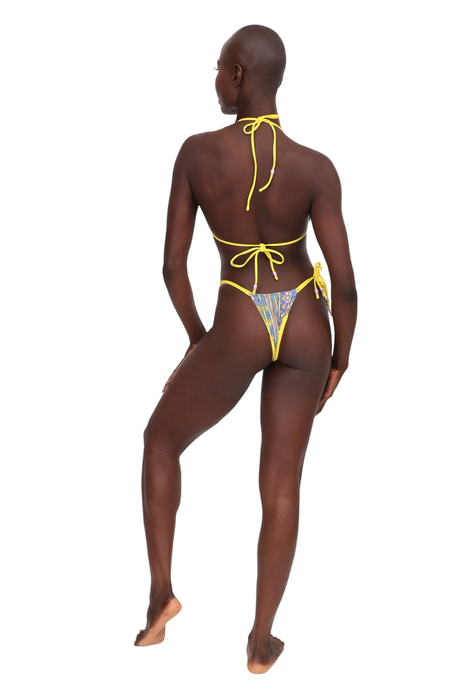 Reversible String Bikini Bottoms - Geometric & Canary Yellow