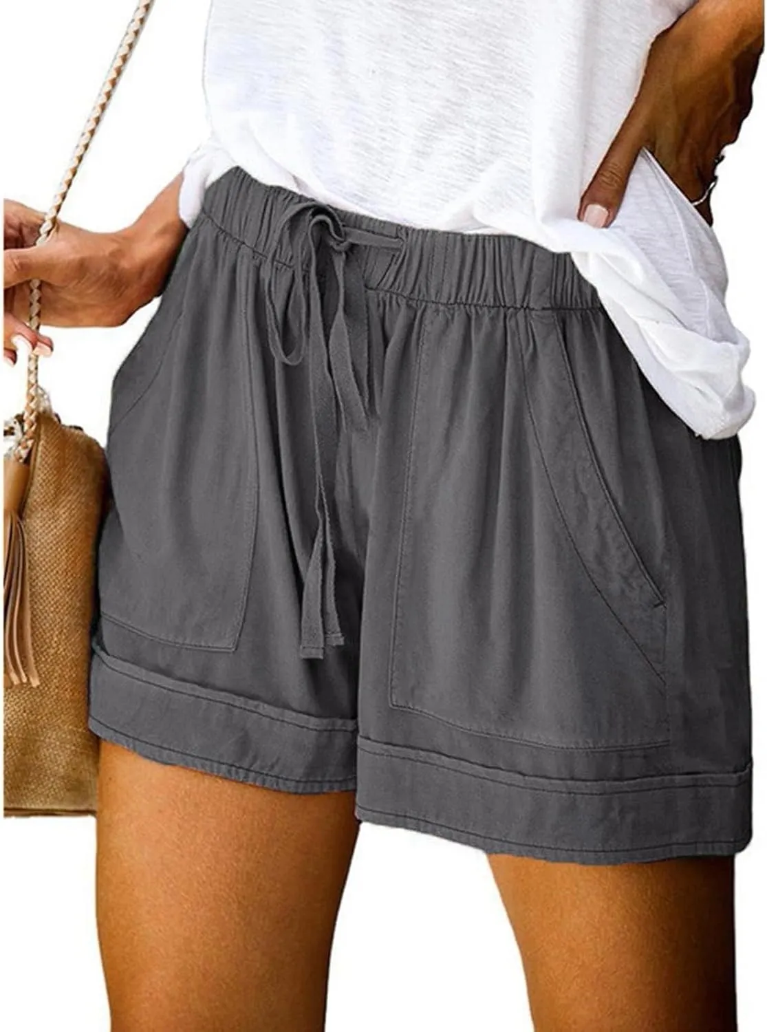 Women's Summer High Waisted Cotton Linen Palazzo Pants Wide Leg Long Ruched Workout Pant Trouser with Pocket